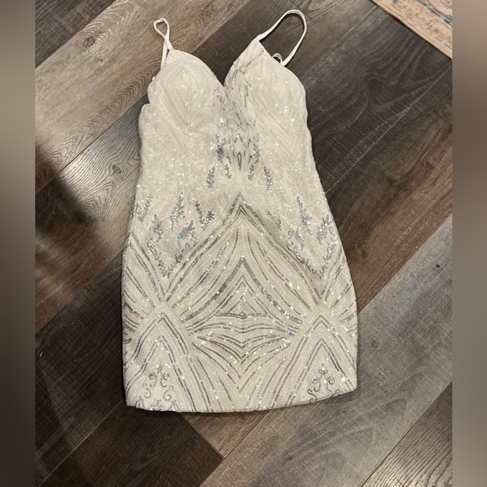 Embellished White Sequin Mini Dress